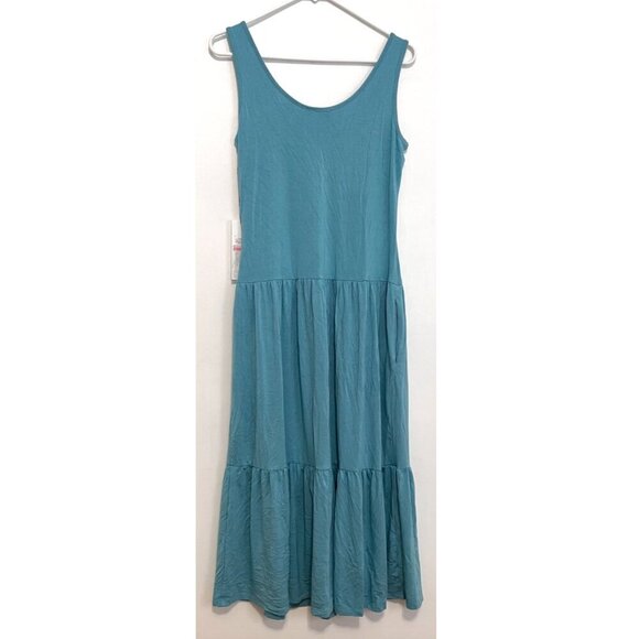 NEW NWT CALVIN KLEIN CK Sleeveless Tiered Dress Solid Aqua Blue Midi Sundress 6 - Picture 11 of 14